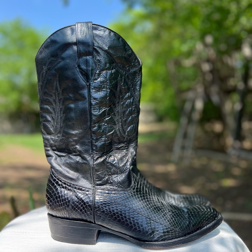 Circle G Black Cowboy Boots with Exotic Leather